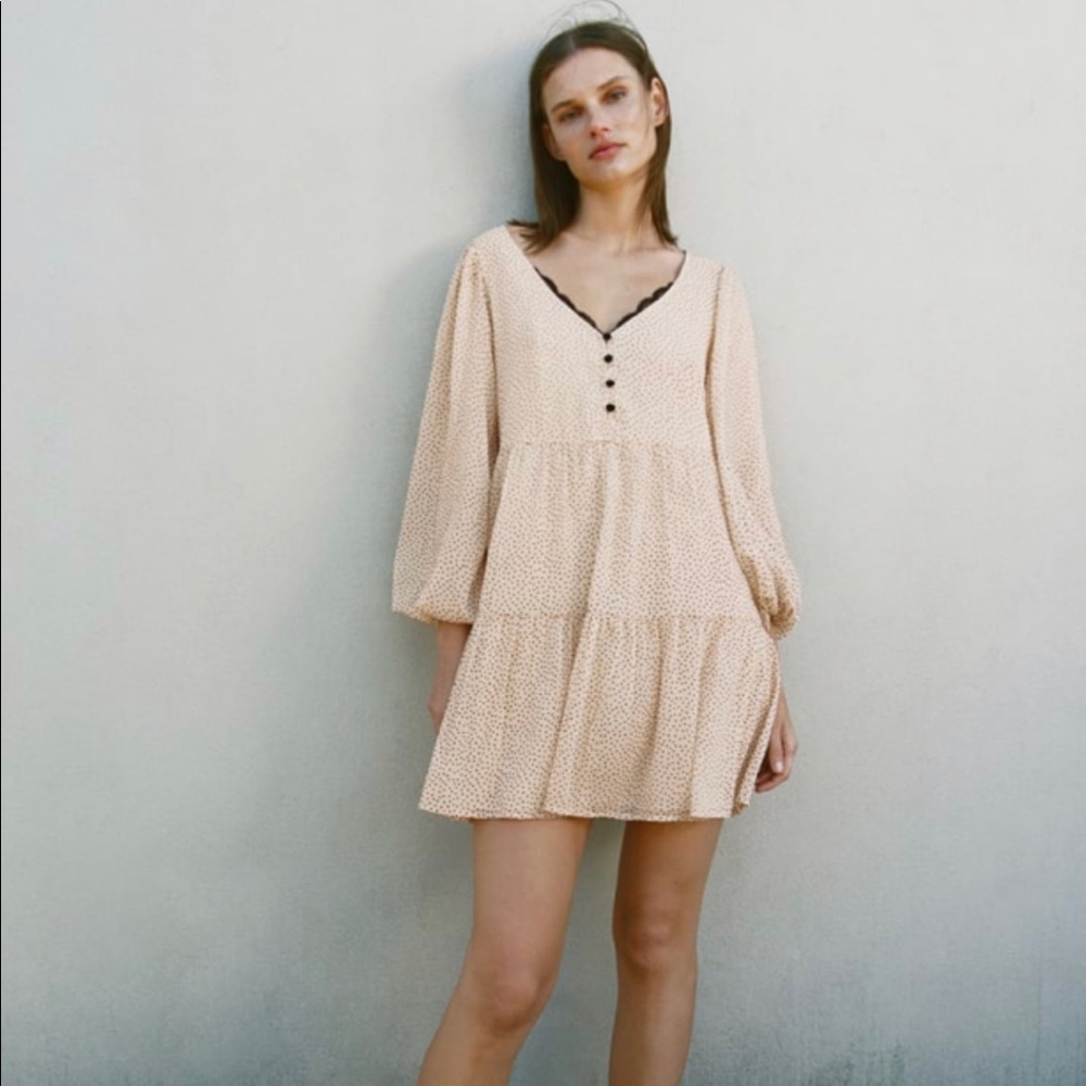 Zara Polka Dot Dress Beige Pink Ref. 7200/025